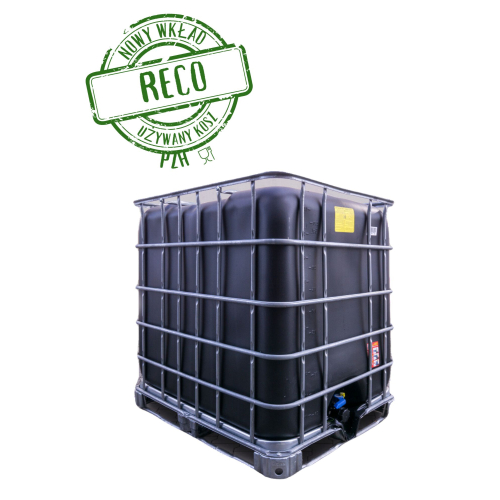 Zbiornik IBC 1000L czarny(UV) paleta plastik/metal ATEST DO WODY PITNEJ
